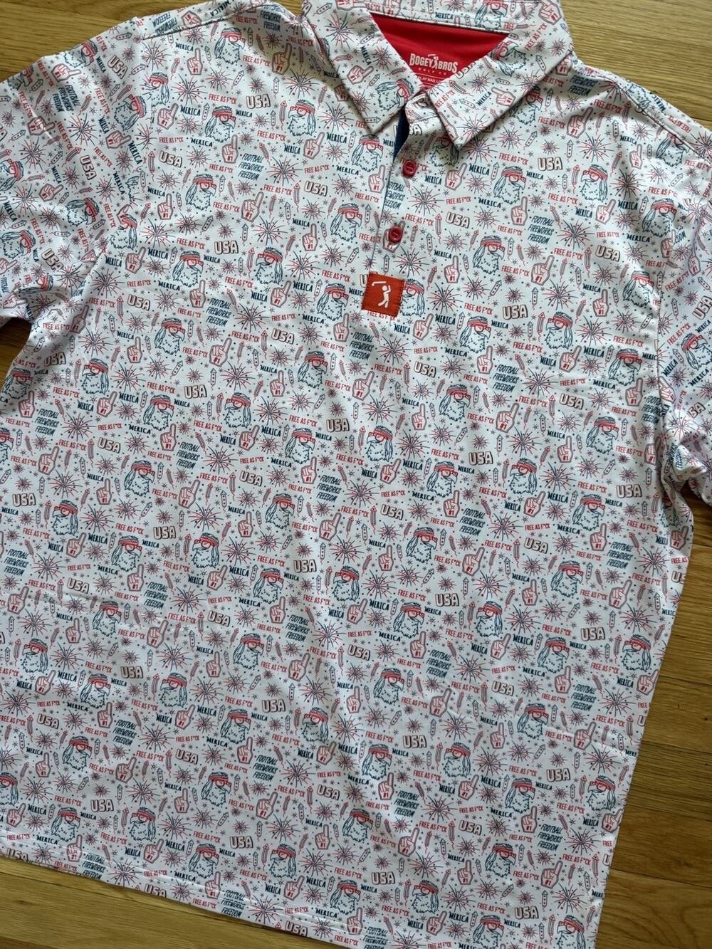 2 Lot Bogeybros Polo Shirt Mens Large Red White Blue Patriotic America XL